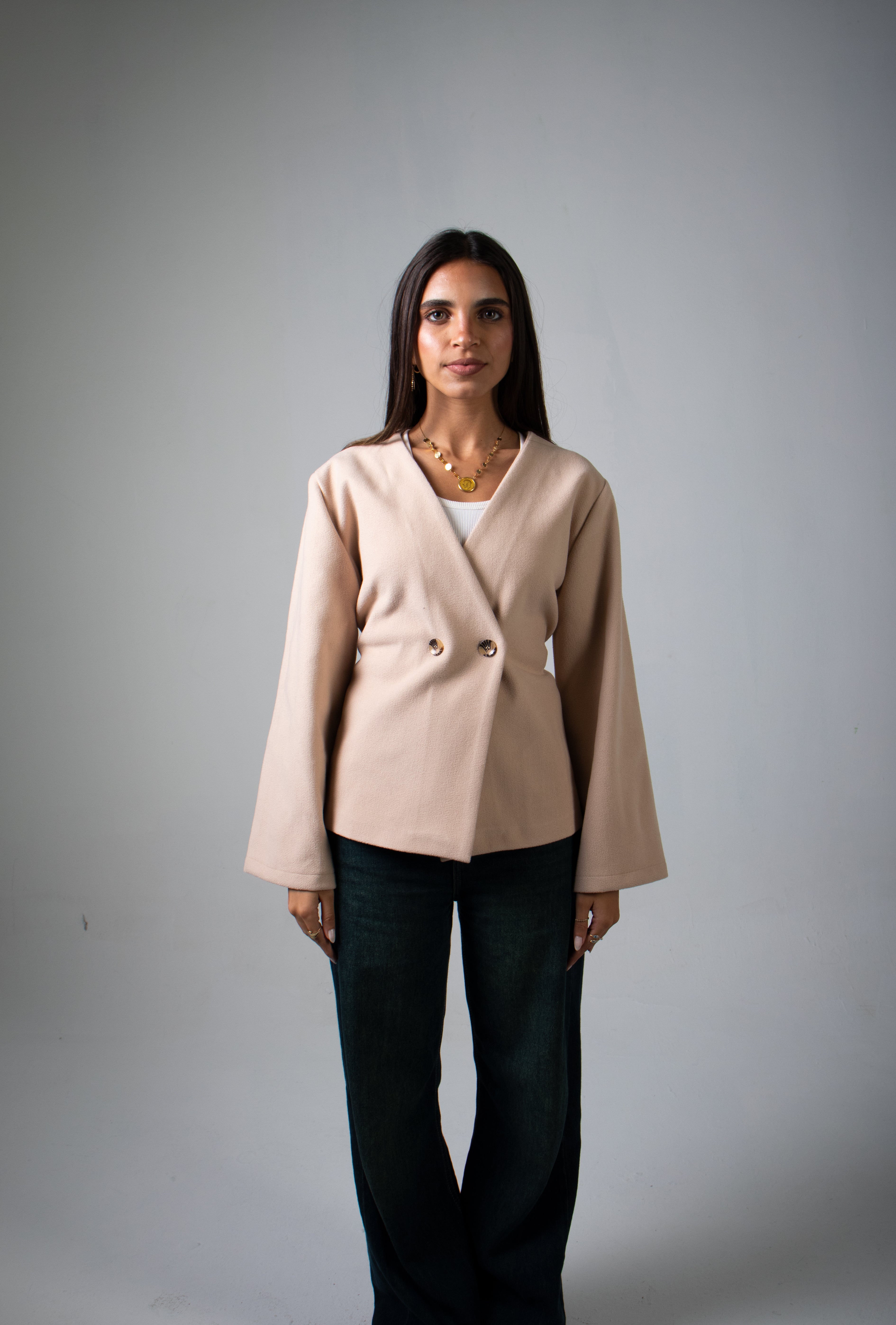 V-Cut Sand Beige Blazer
