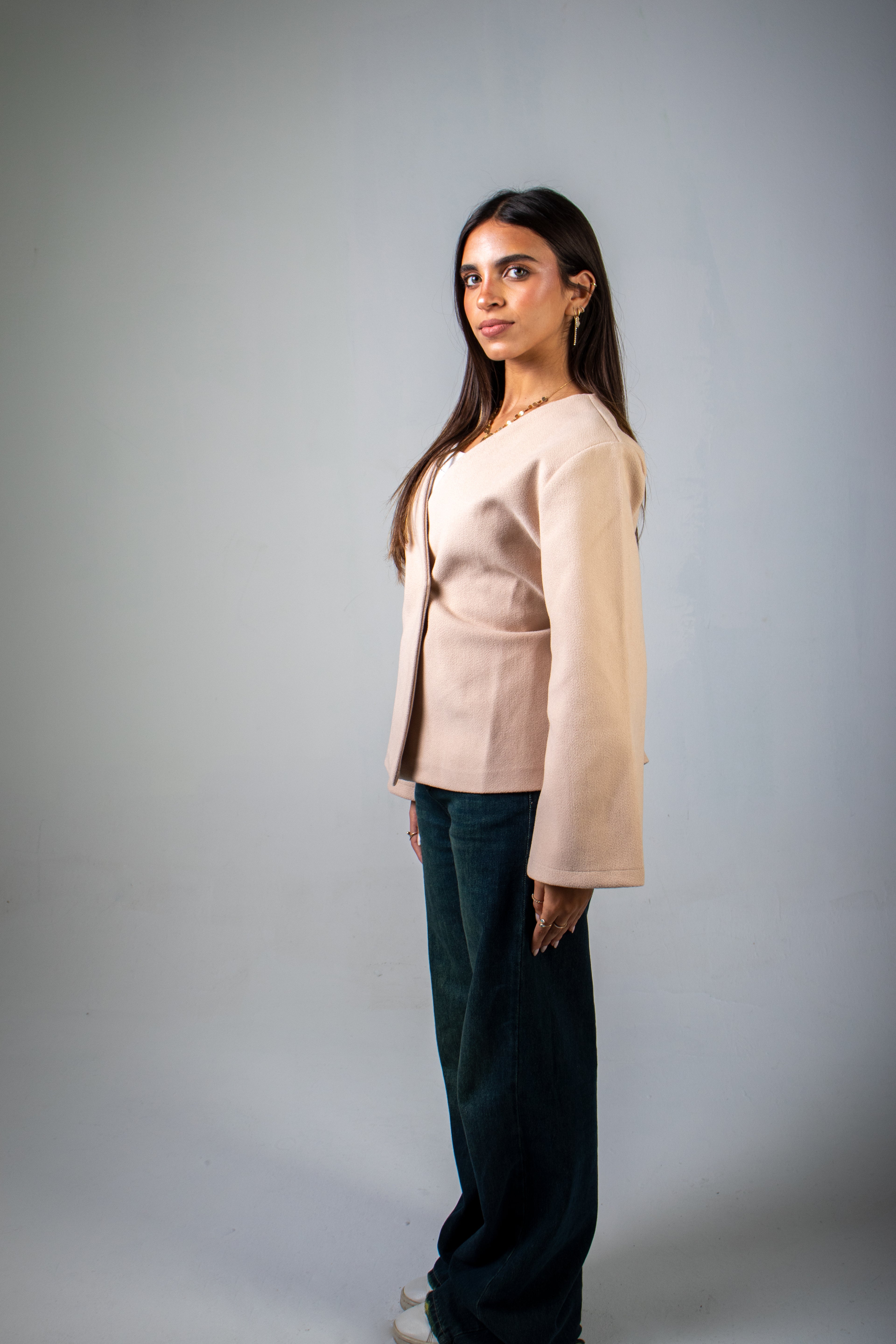 V-Cut Sand Beige Blazer