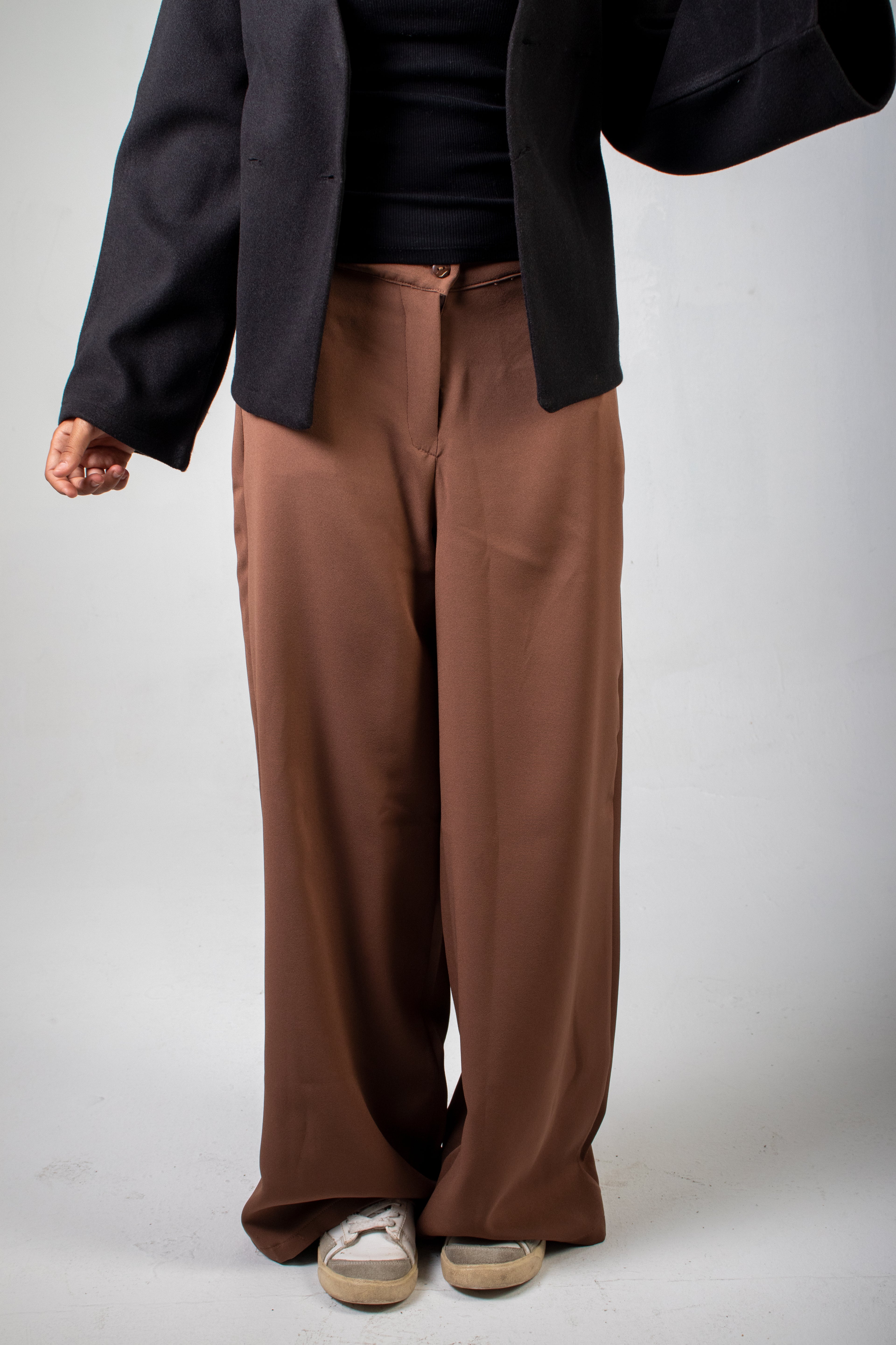Mocha Brown Wide Leg Formal Trousers