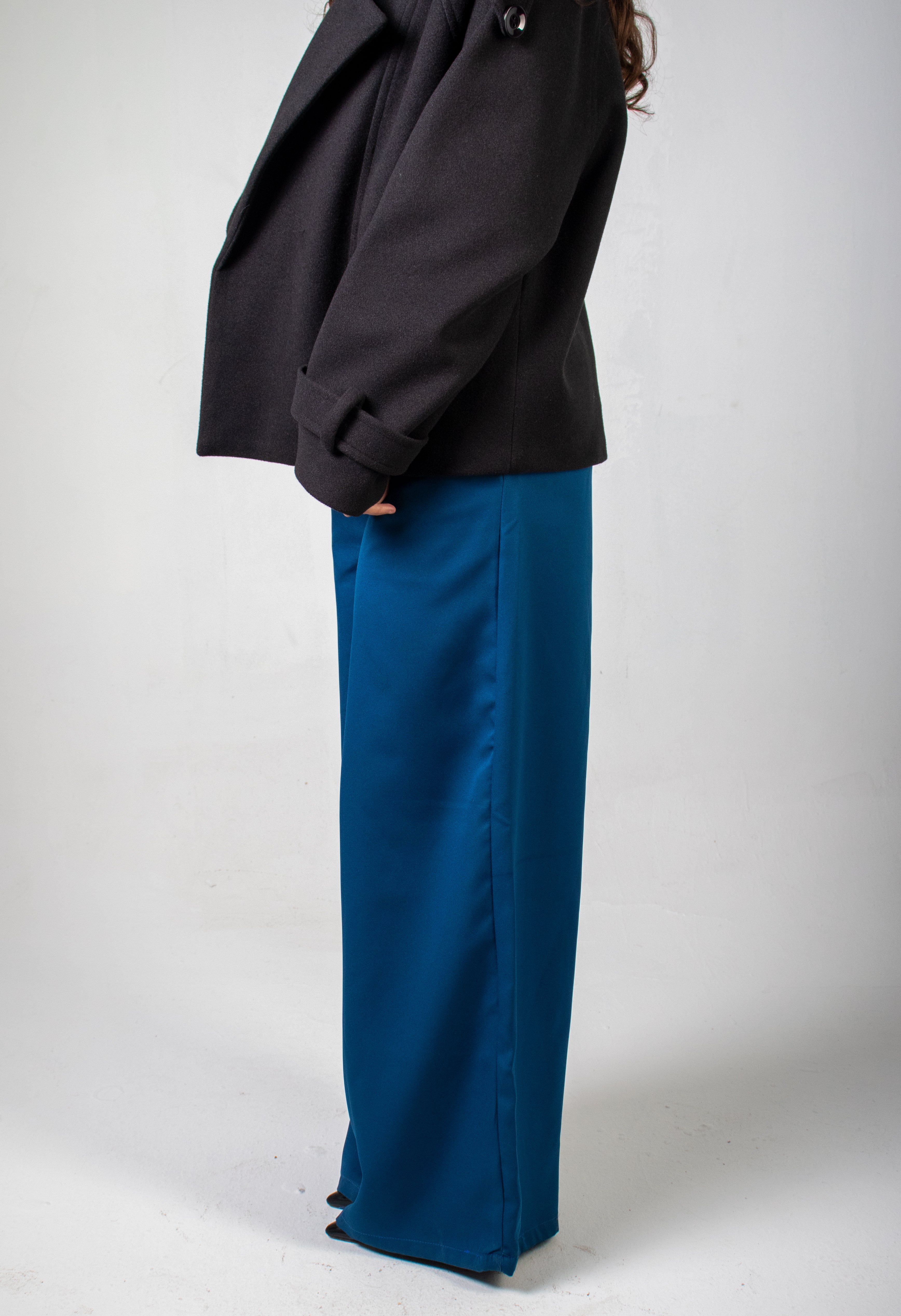 Ocean Blue Wide Leg Formal Trousers