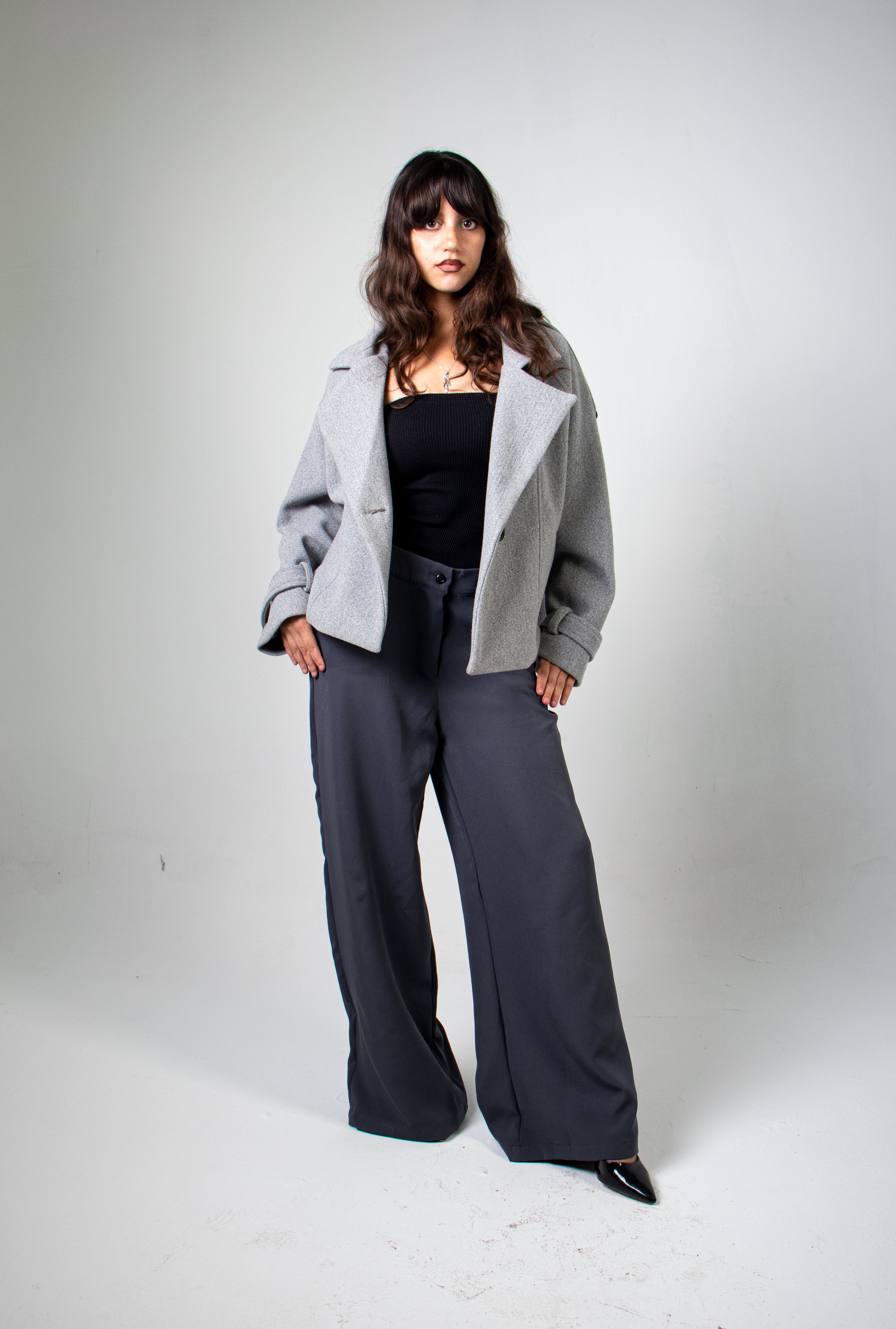 Timeless Ash Grey Cropped Trench Coat