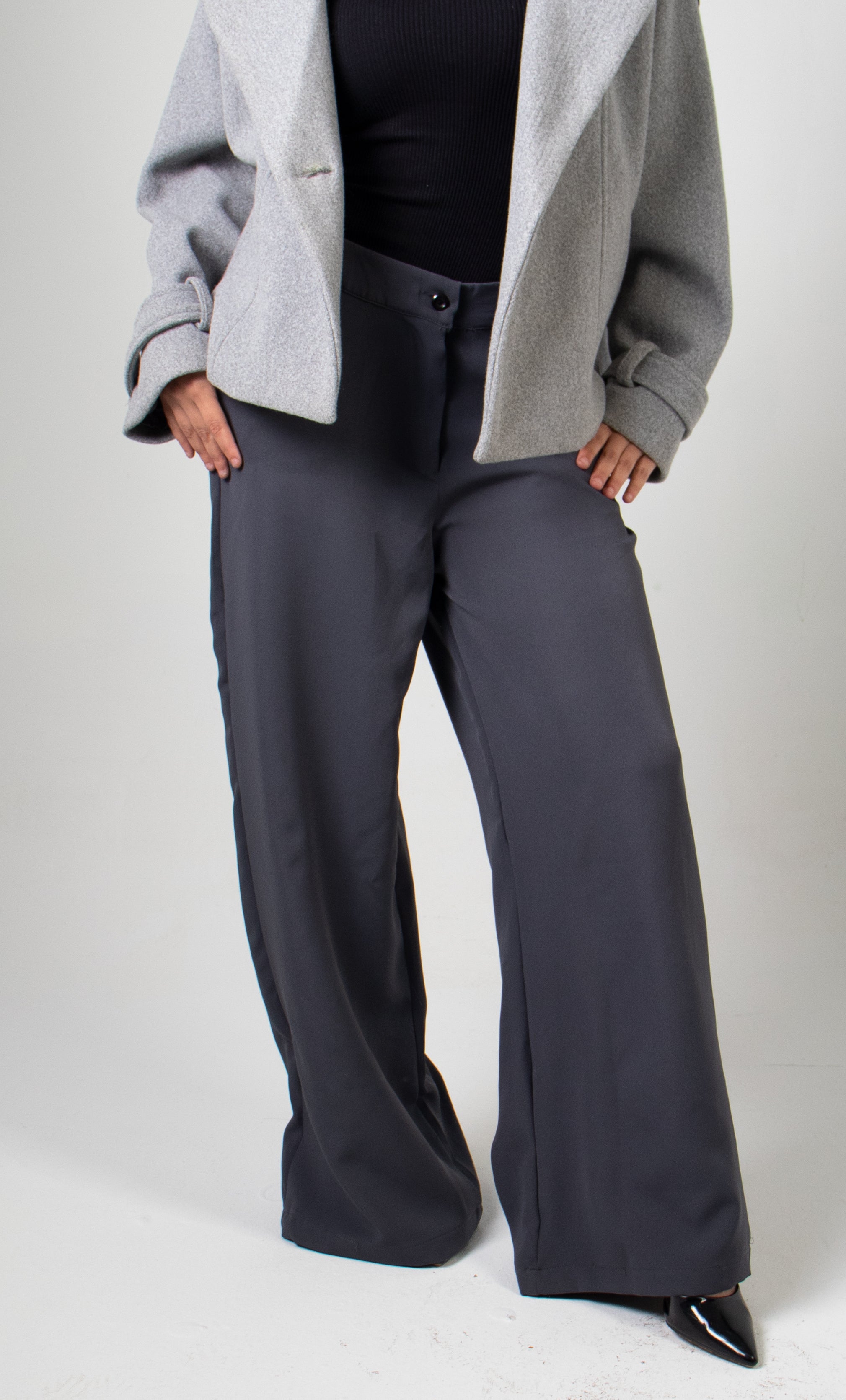 Storm Gray Wide Leg Formal Trousers