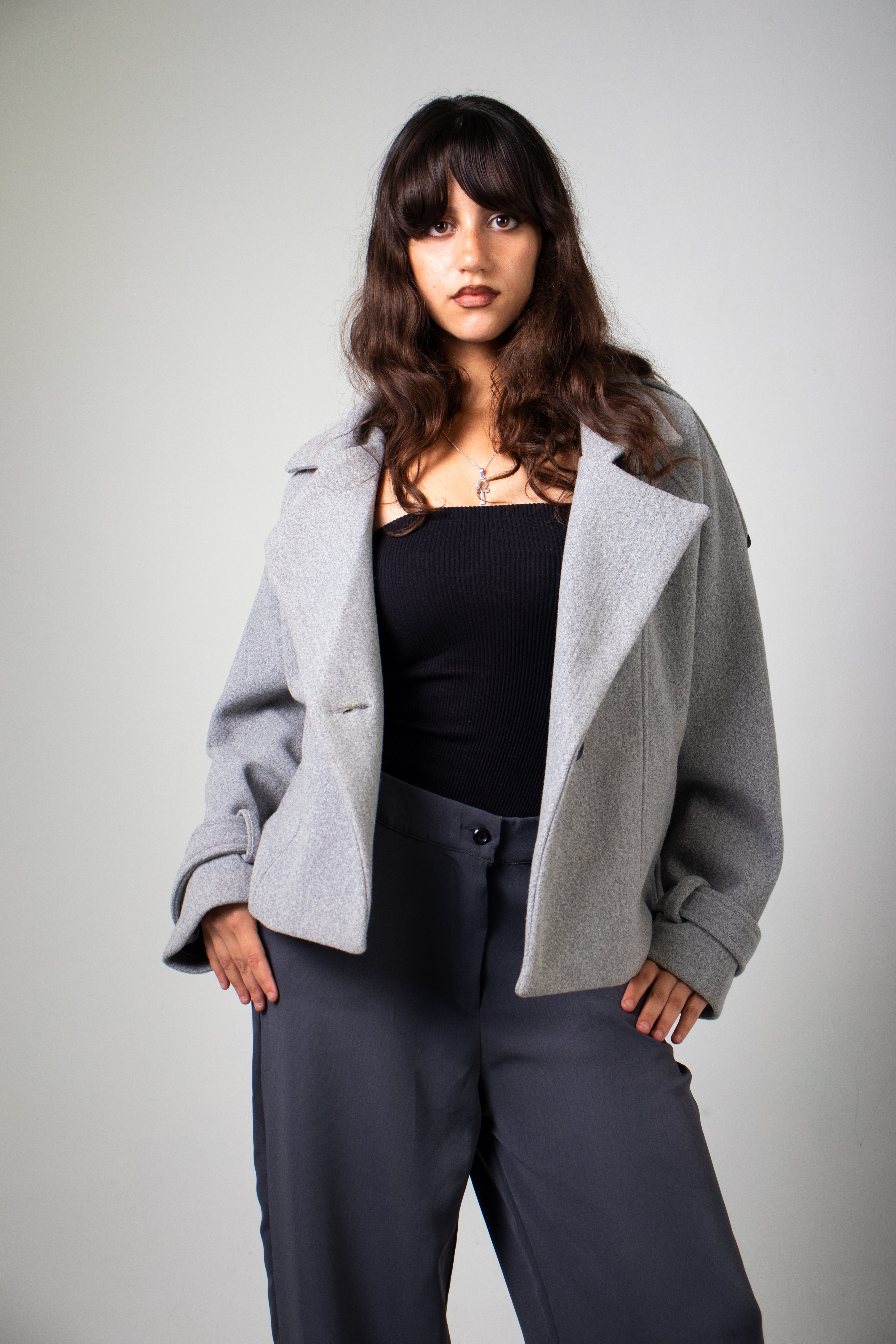Timeless Ash Grey Cropped Trench Coat