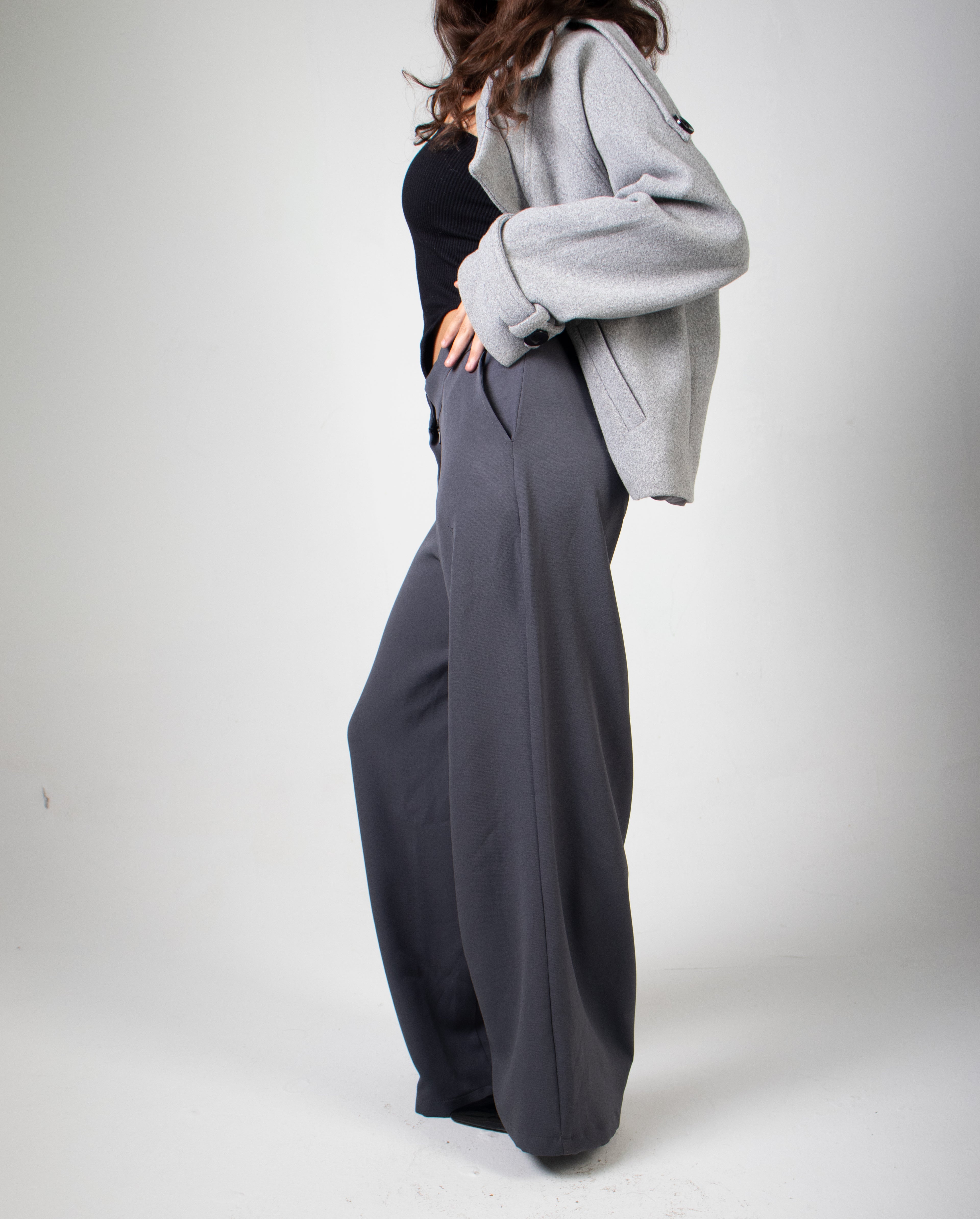 Storm Gray Wide Leg Formal Trousers