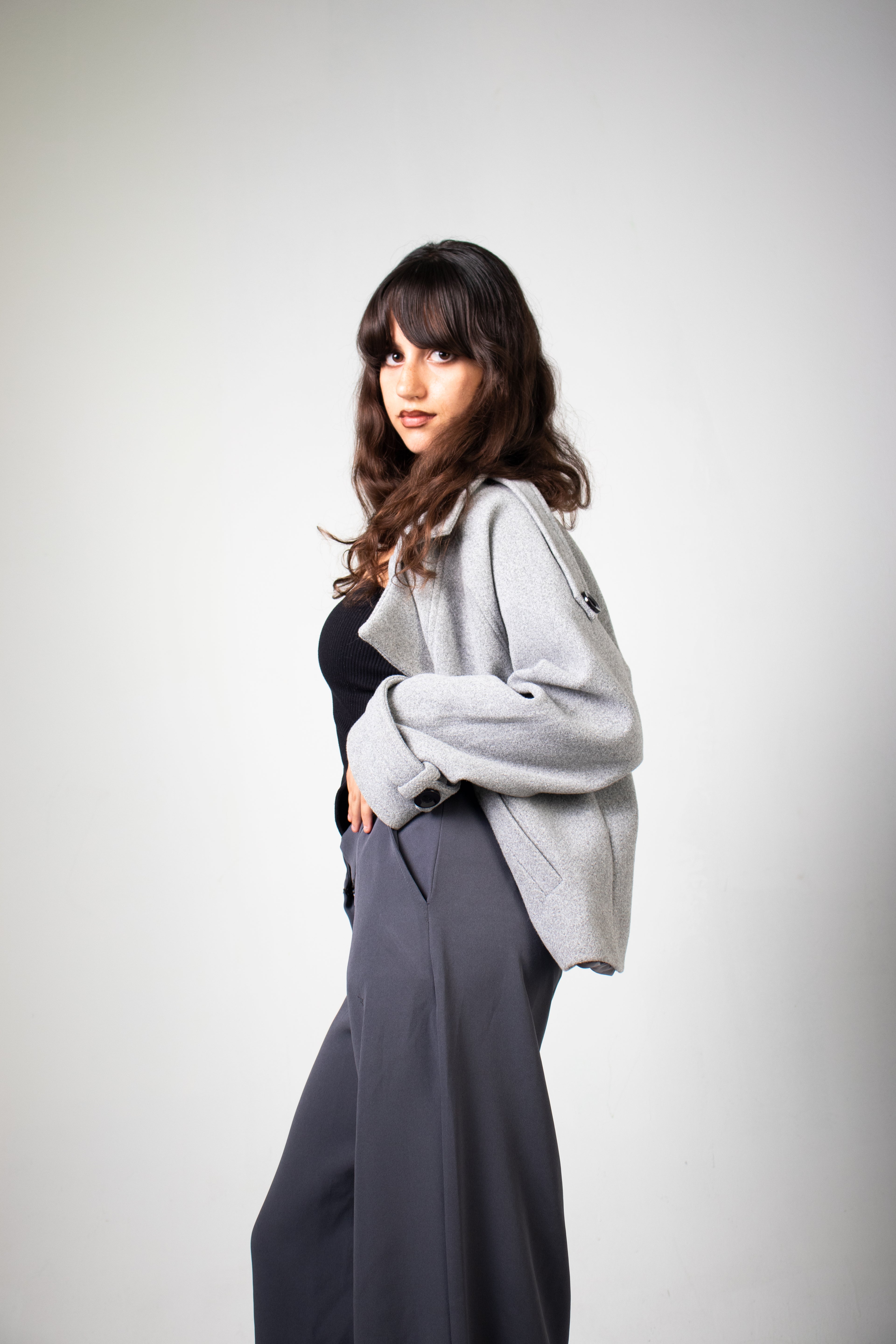 Timeless Ash Grey Cropped Trench Coat