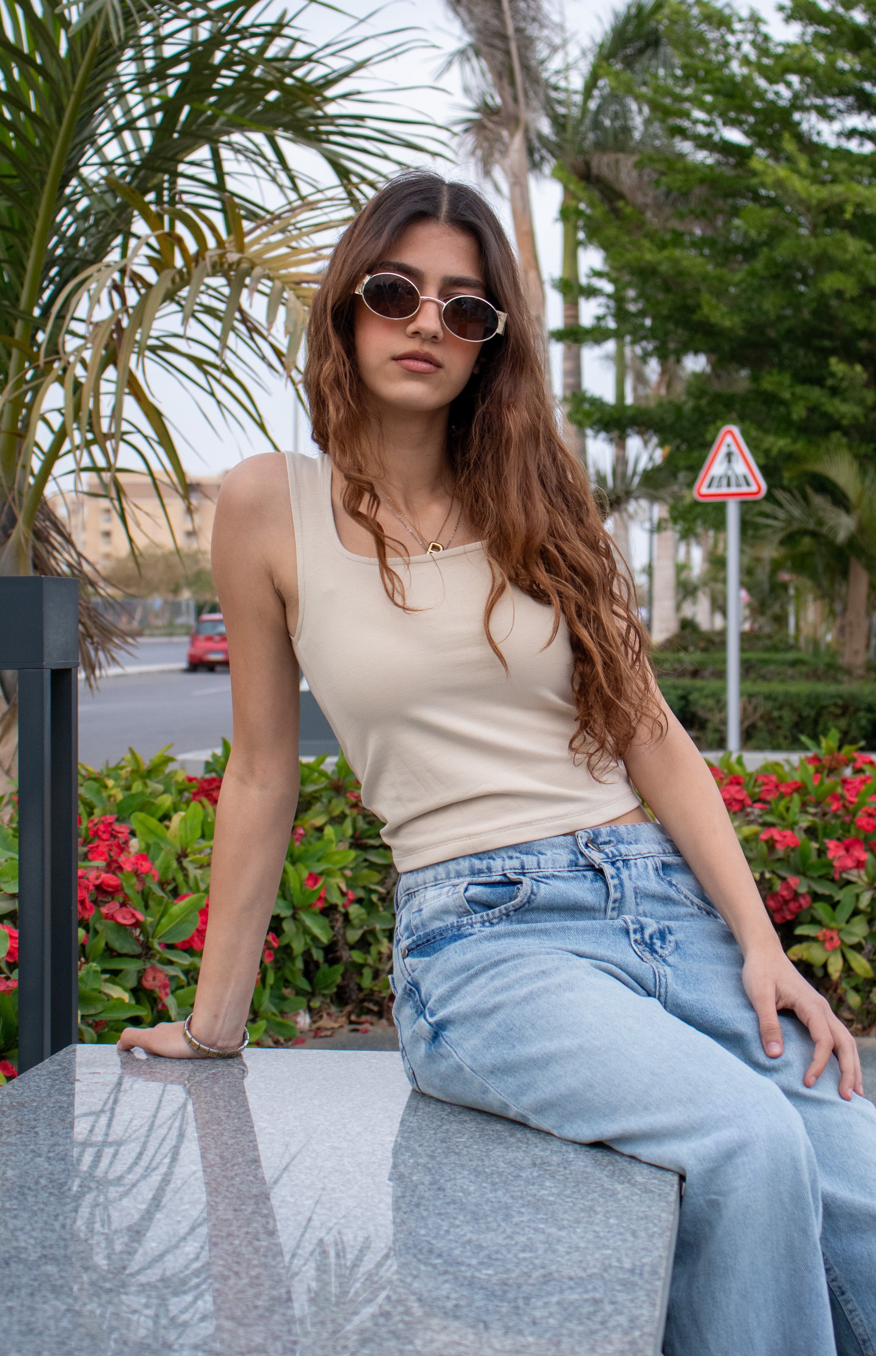 Beige Square Neck Top
