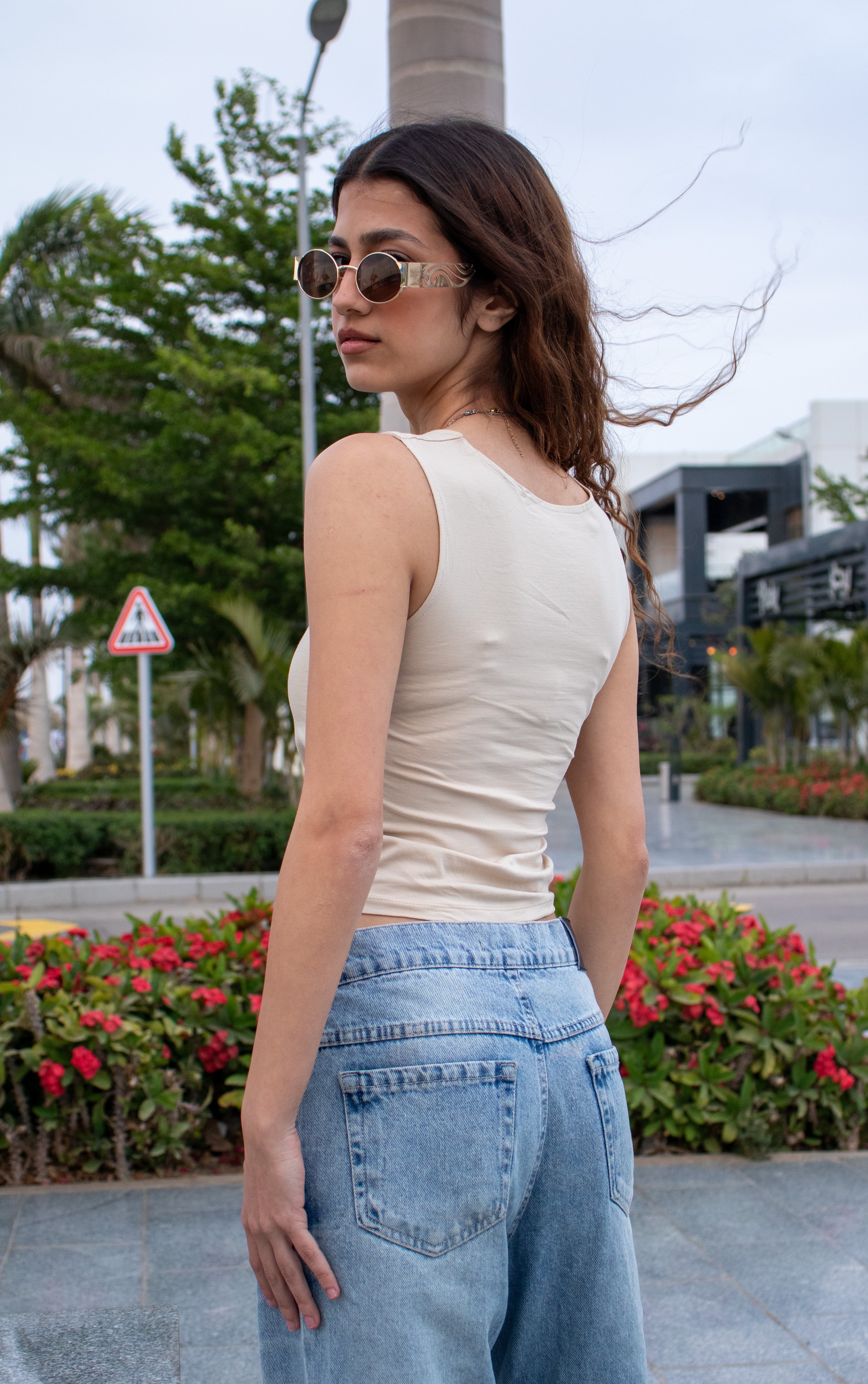 Beige Square Neck Top