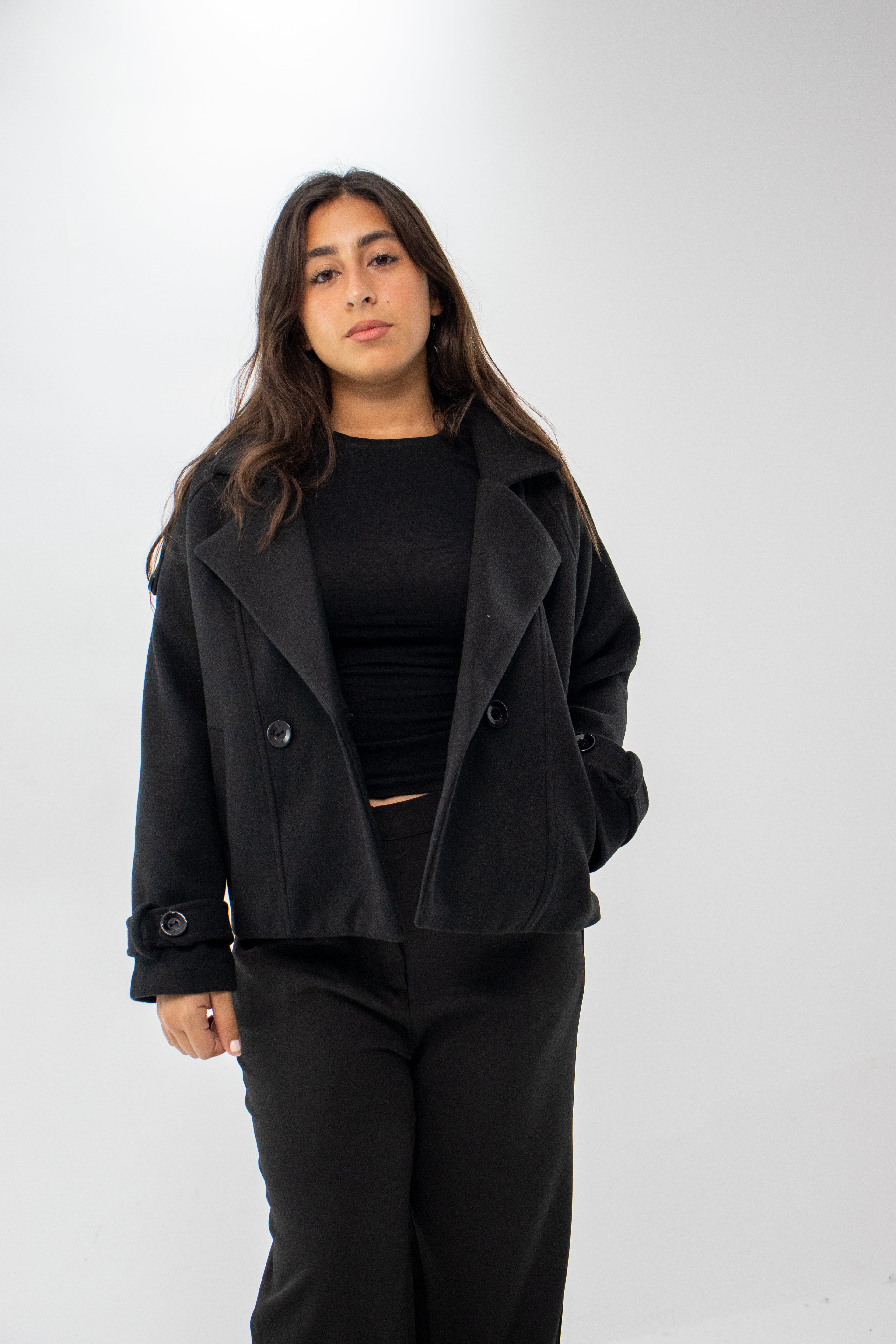 Timeless Noir Black Cropped Trench Coat