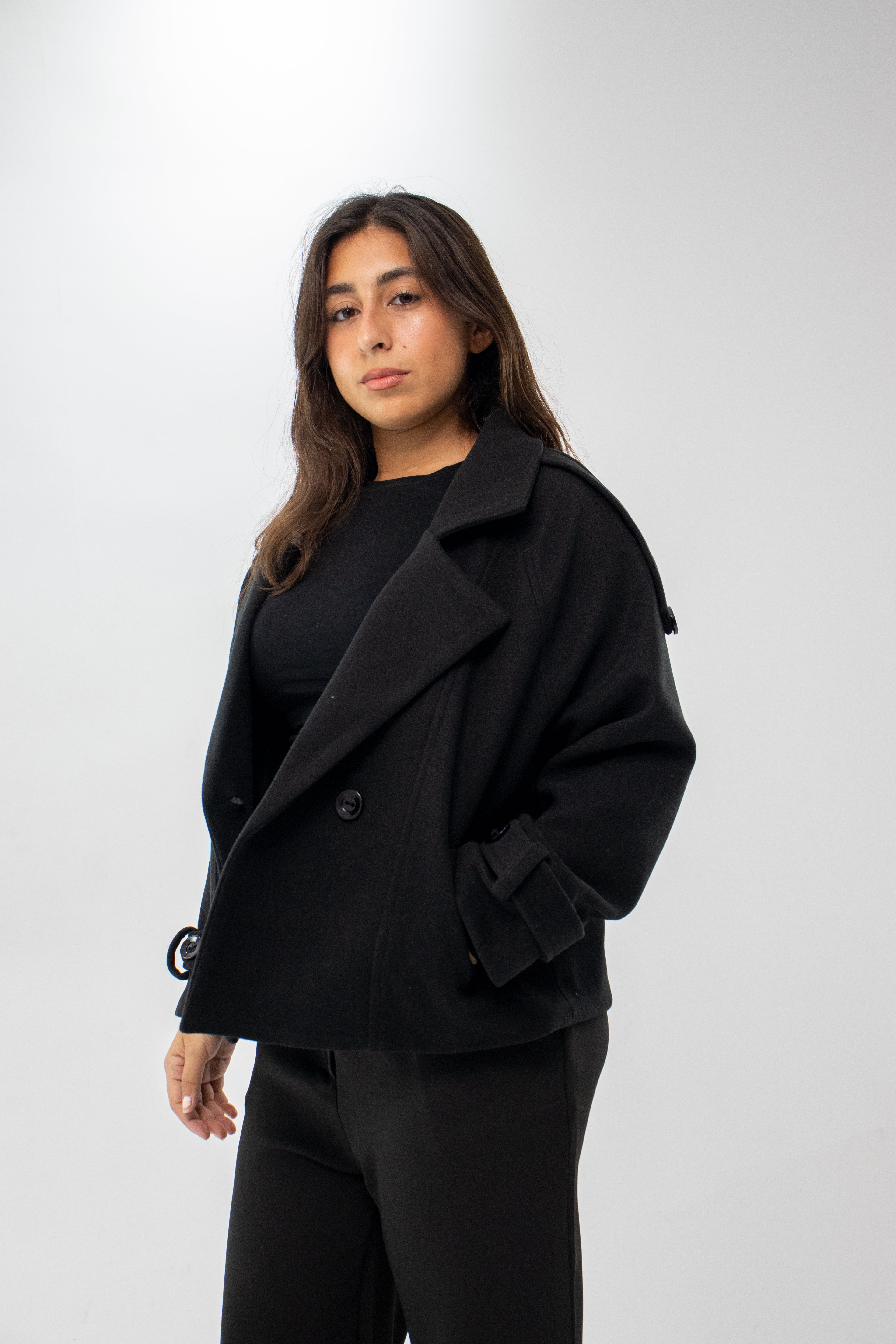 Timeless Noir Black Cropped Trench Coat