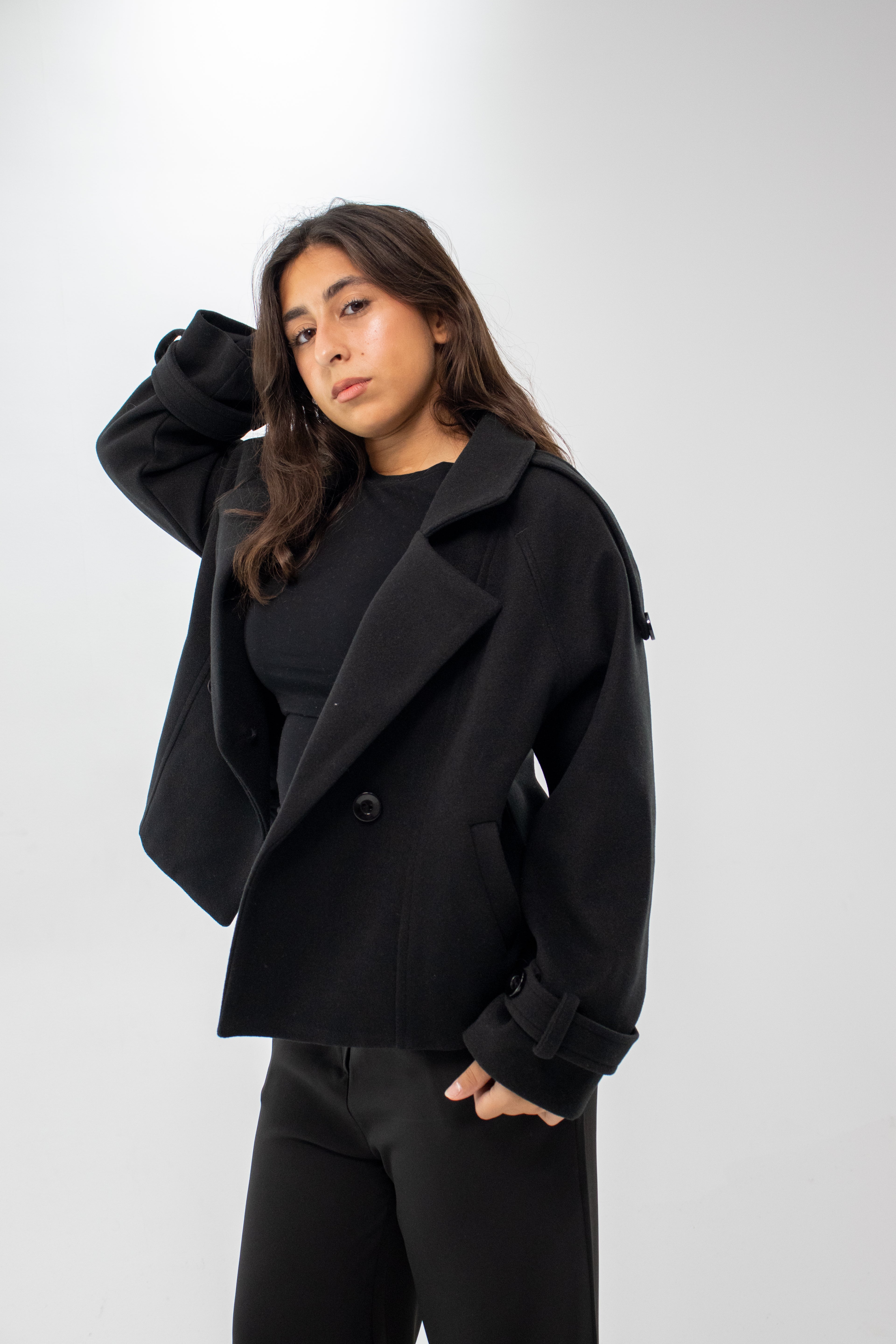 Timeless Noir Black Cropped Trench Coat
