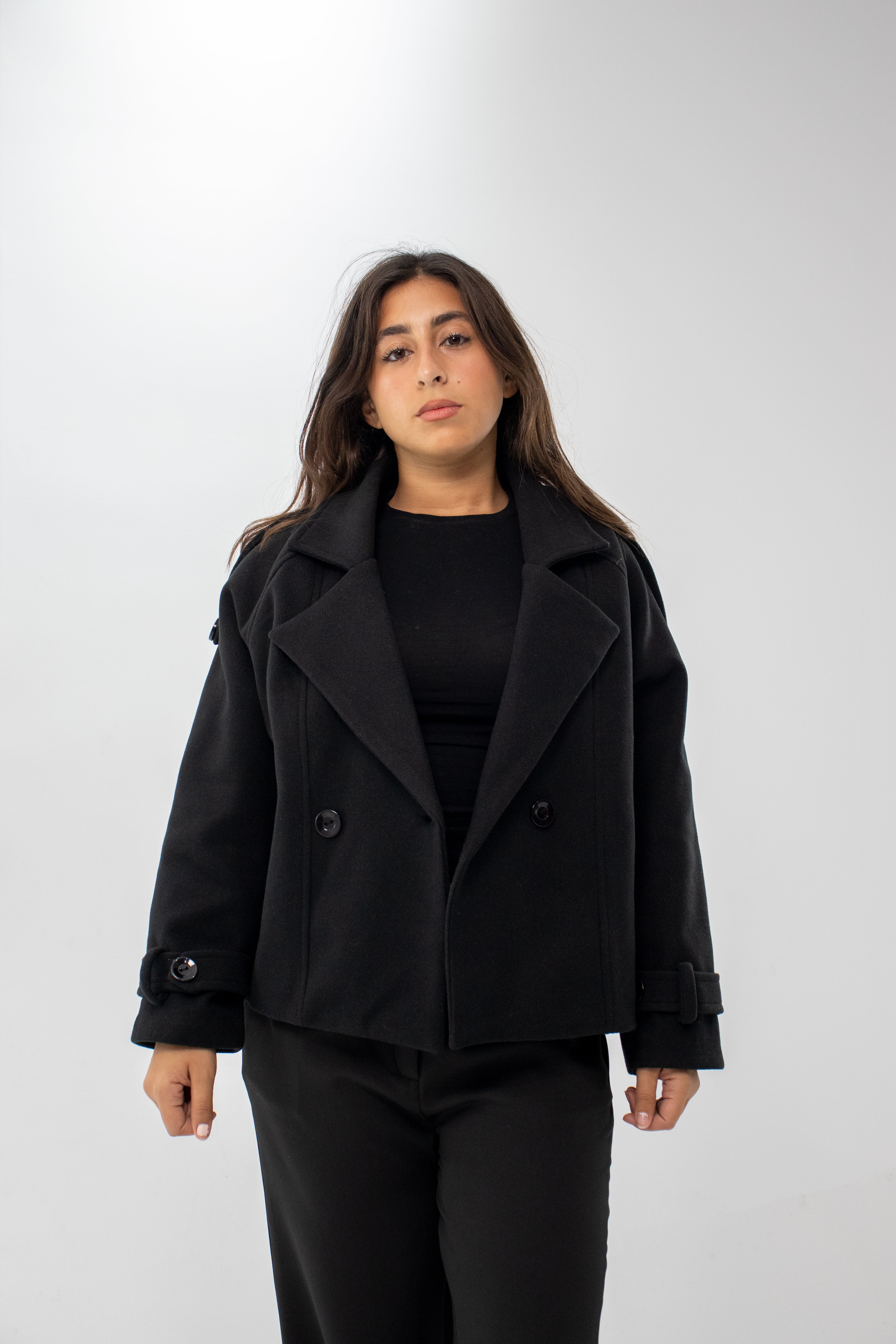 Timeless Noir Black Cropped Trench Coat