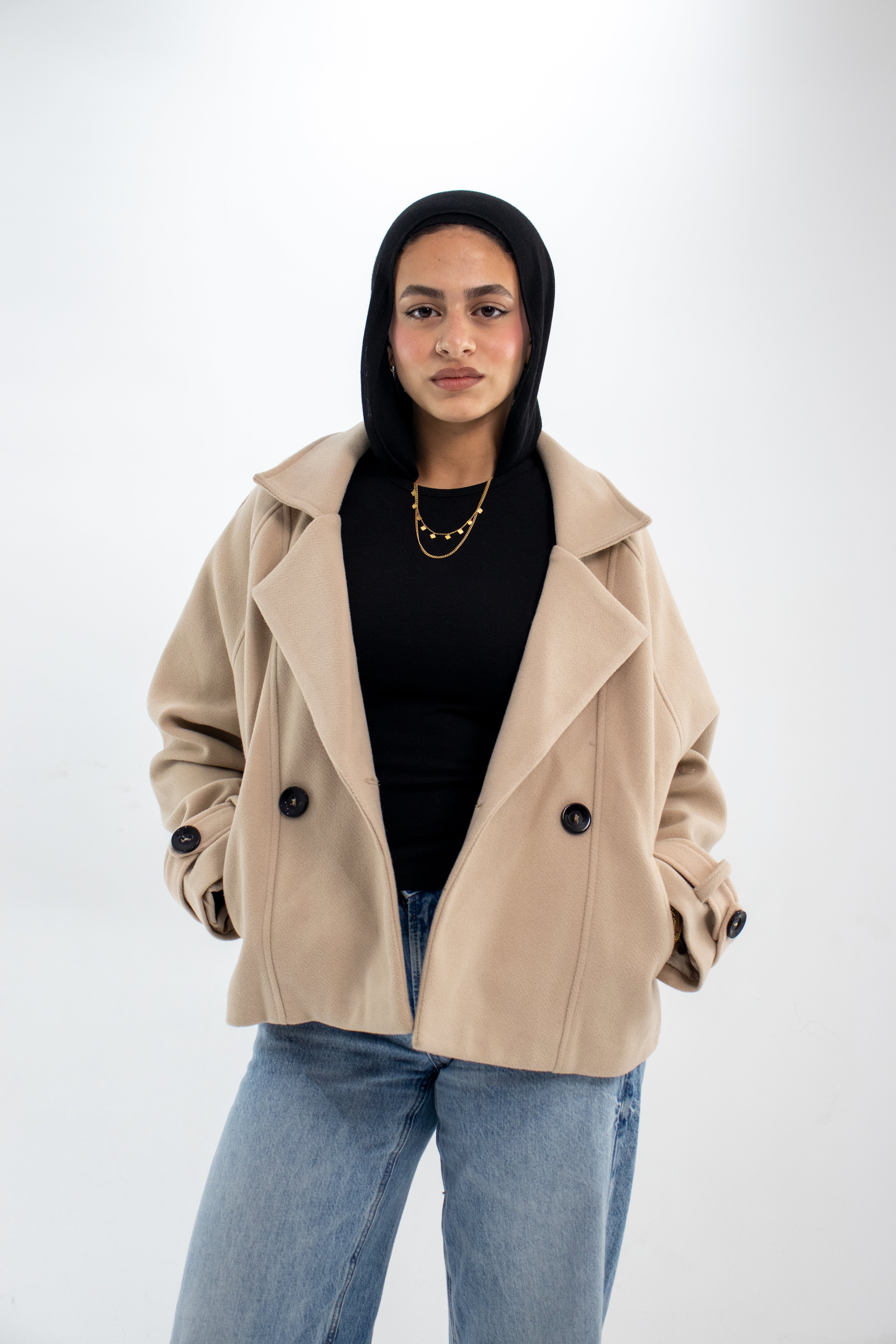 Timeless Sand Beige Cropped Trench Coat