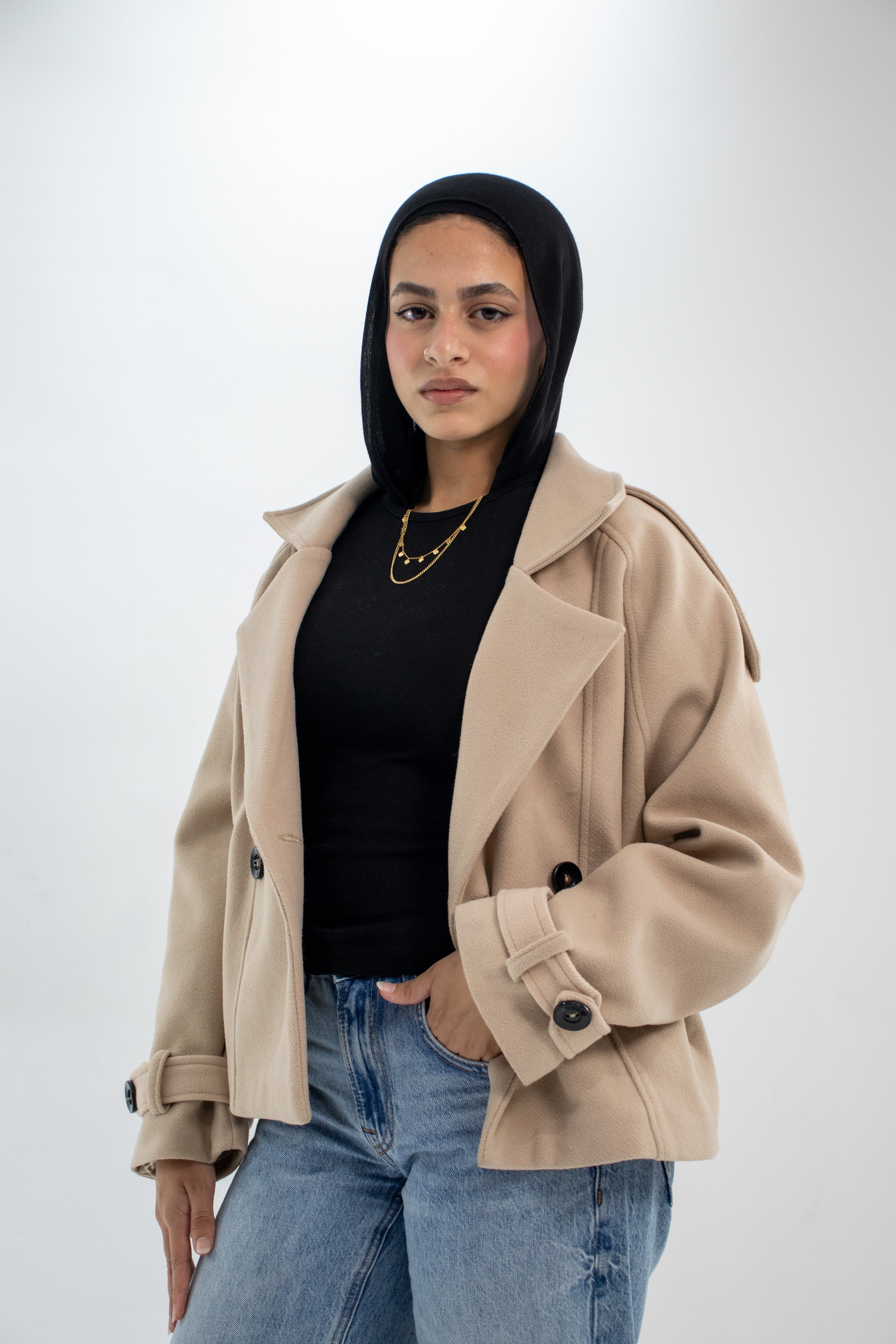 Timeless Sand Beige Cropped Trench Coat