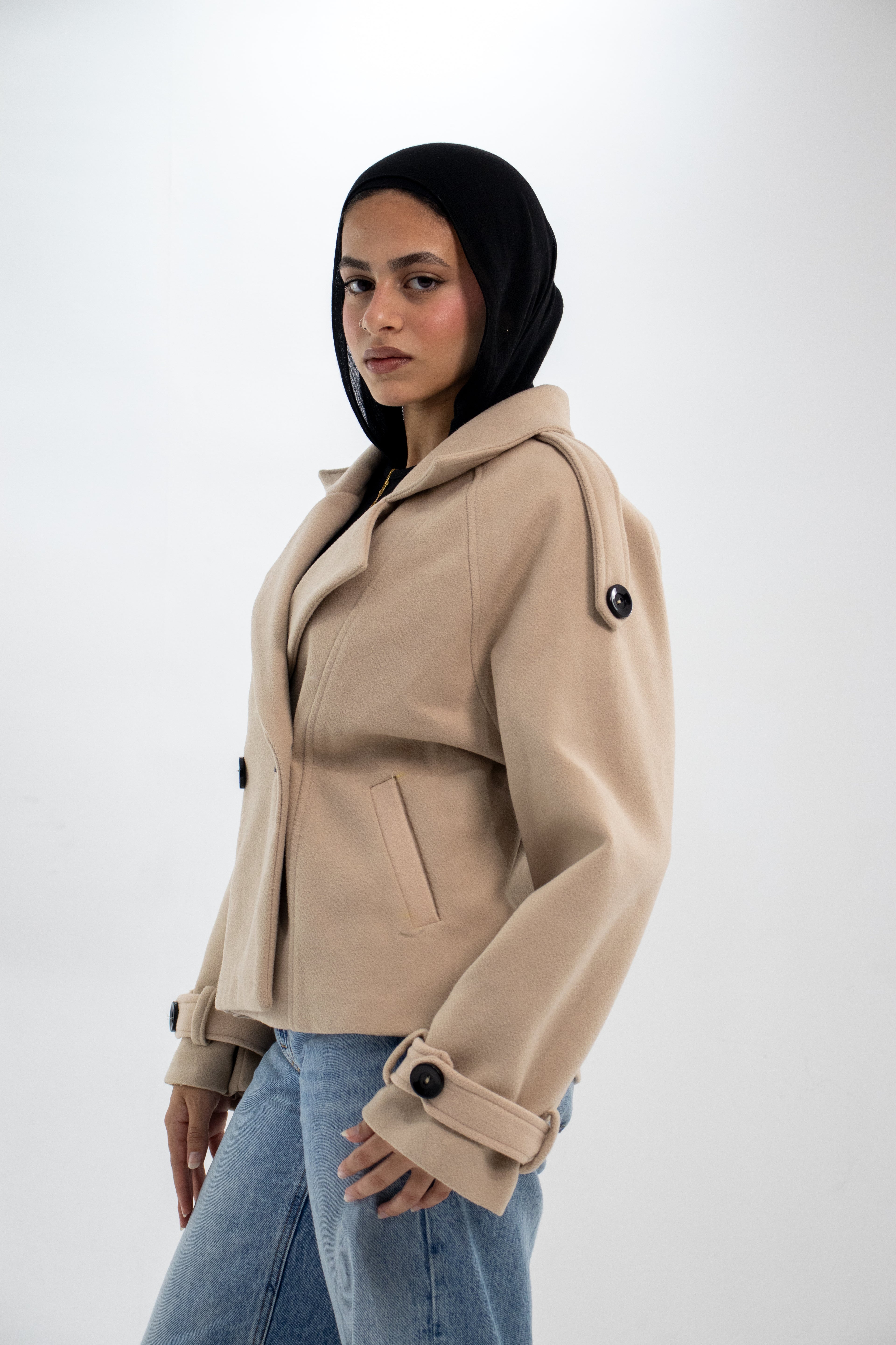 Timeless Sand Beige Cropped Trench Coat