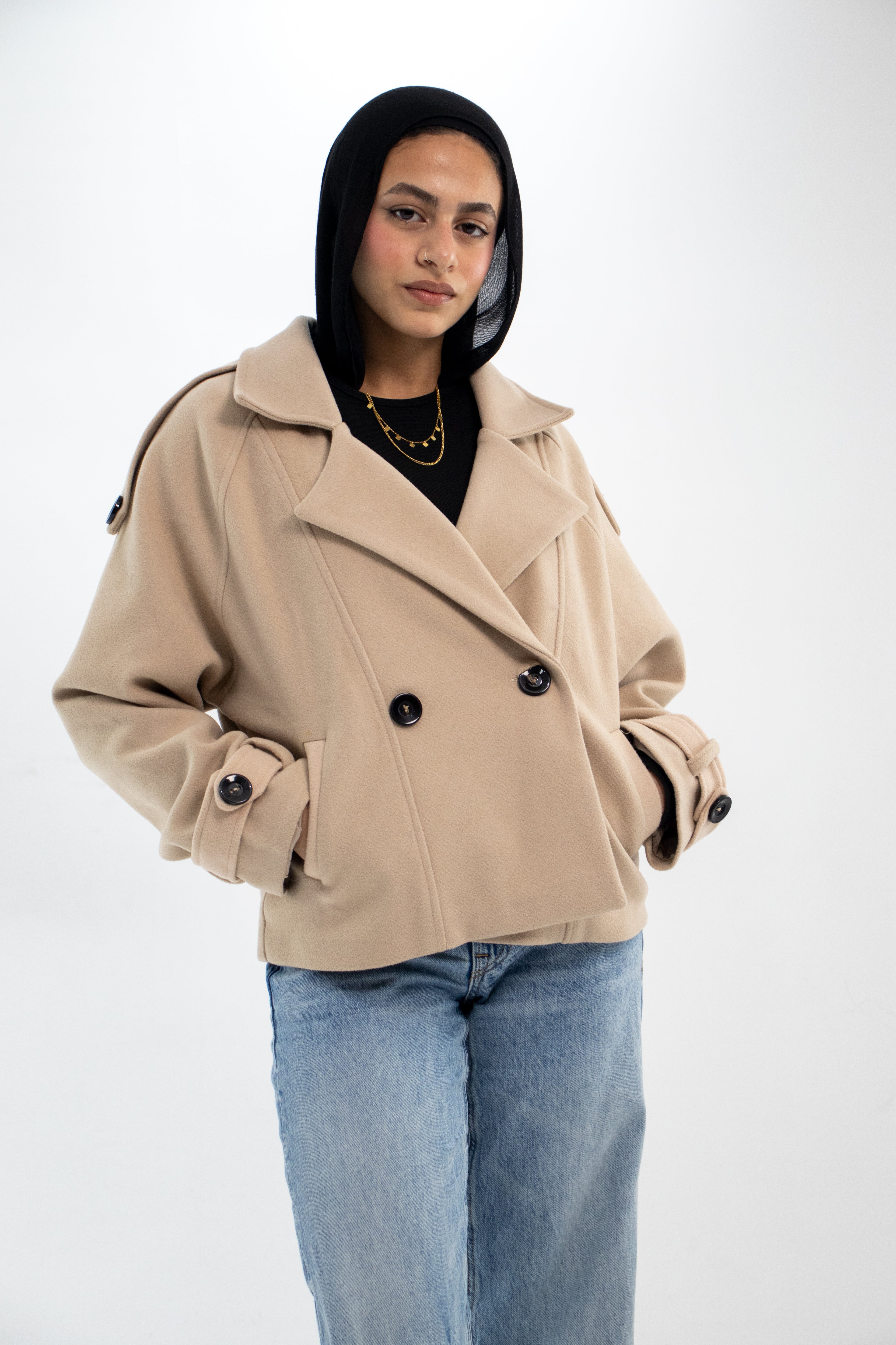 Timeless Sand Beige Cropped Trench Coat