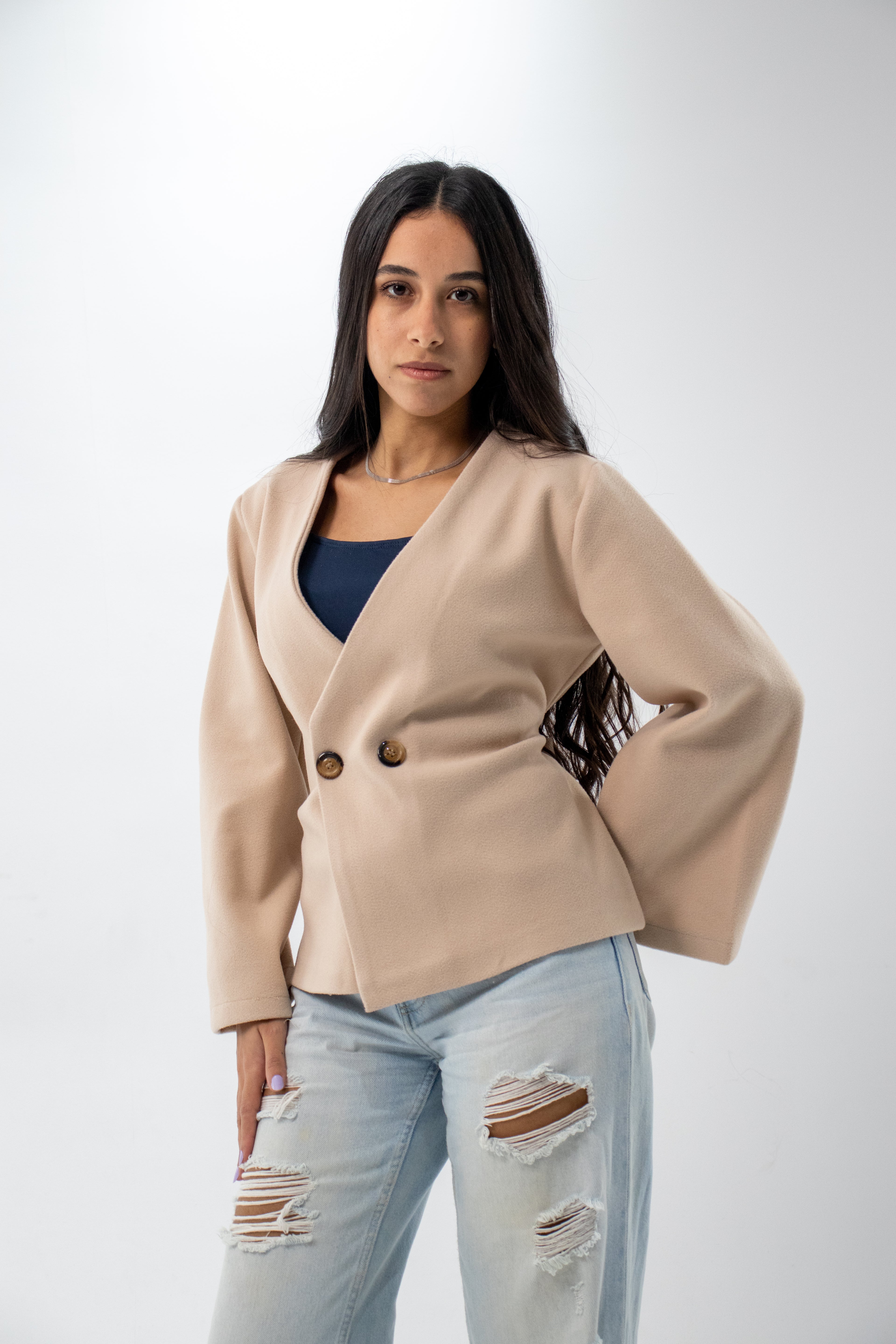 V-Cut Sand Beige Blazer