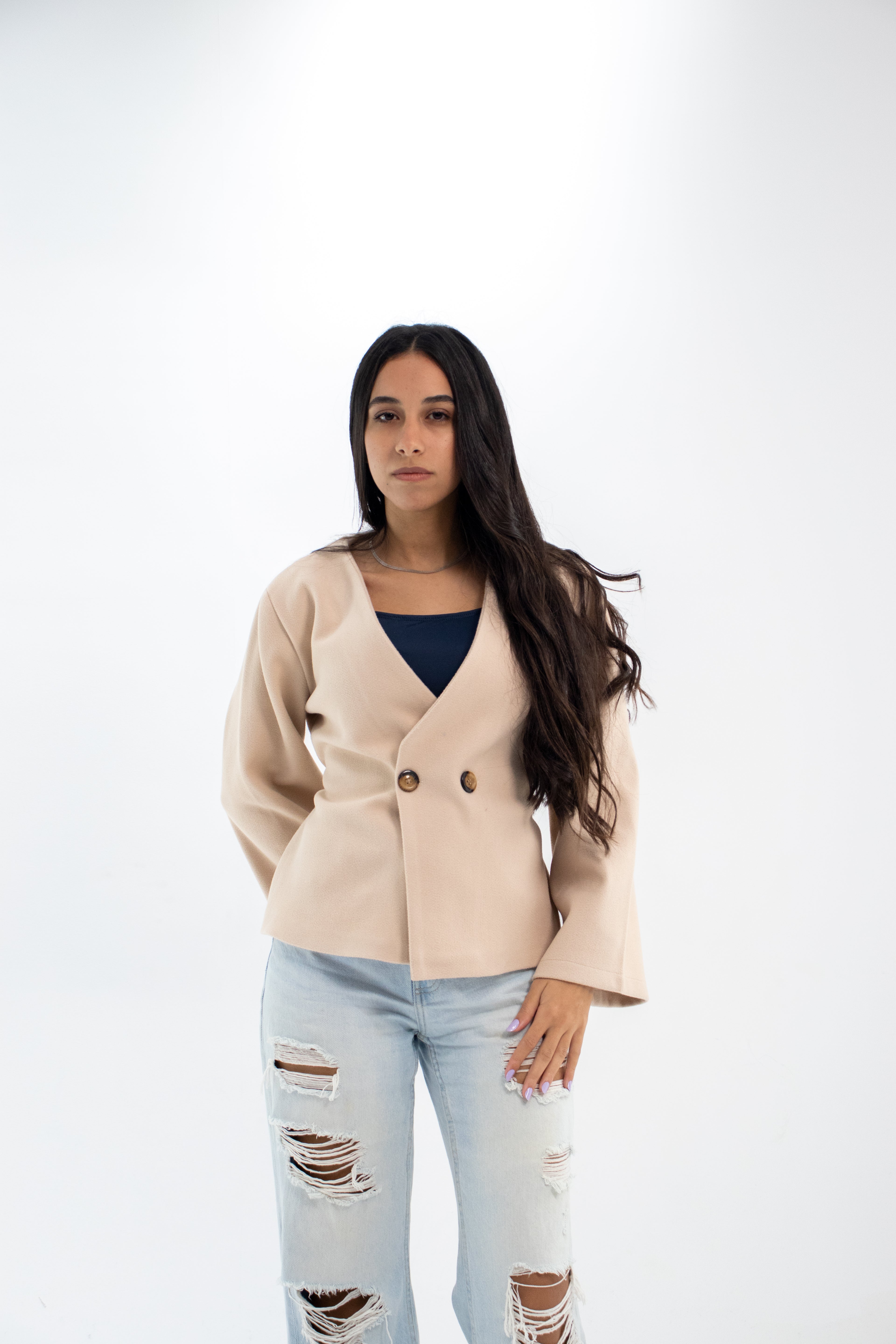V-Cut Sand Beige Blazer